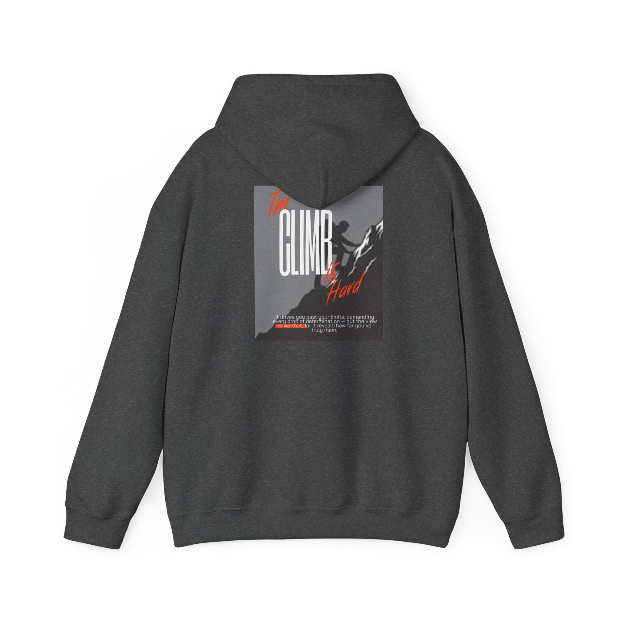 Climb Hard Hoodie — Mountain Graphic Back Print Outdoor Climbing Sweatshirt